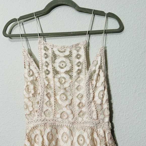 Free People Just Like Honey Beige Lace Asymmetric Mini Dress Size 8 Medium - Picture 7 of 14
